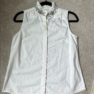 J. Crew White Button Down Shirt with Mandarin Collar and Buttoned Style